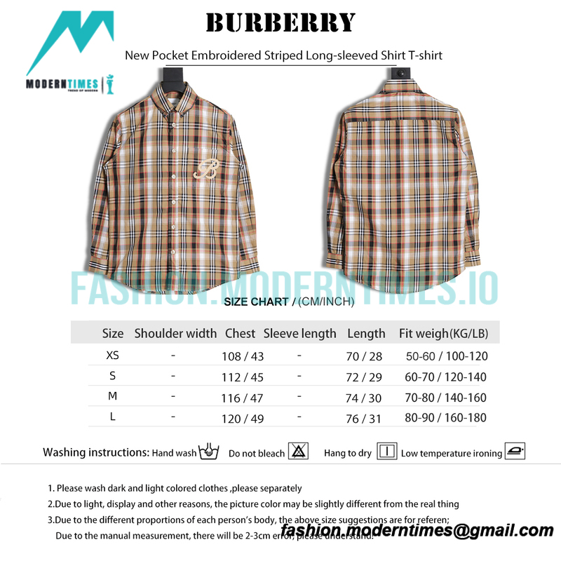 Burberry - New Pocket Embroidered Striped Long-sleeved Shirt T-shirt Burberry - New Pocket Embroidered Striped Long-sleeved Shirt T-shirt